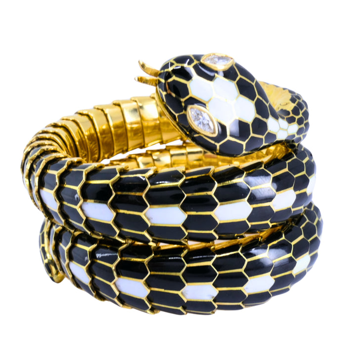 Bvlgari Bulgari Serpenti Bracelet 18k Gold Diamond & Enamel Coil Bracelet