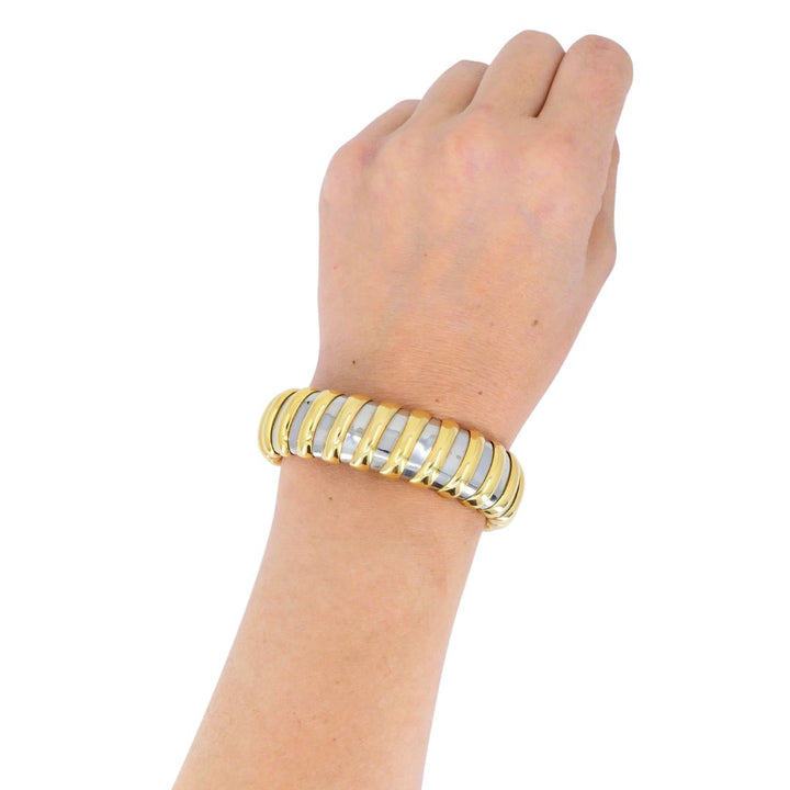 Vintage Bvlgari 18k Gold Stainless Steel Cuff Bracelet