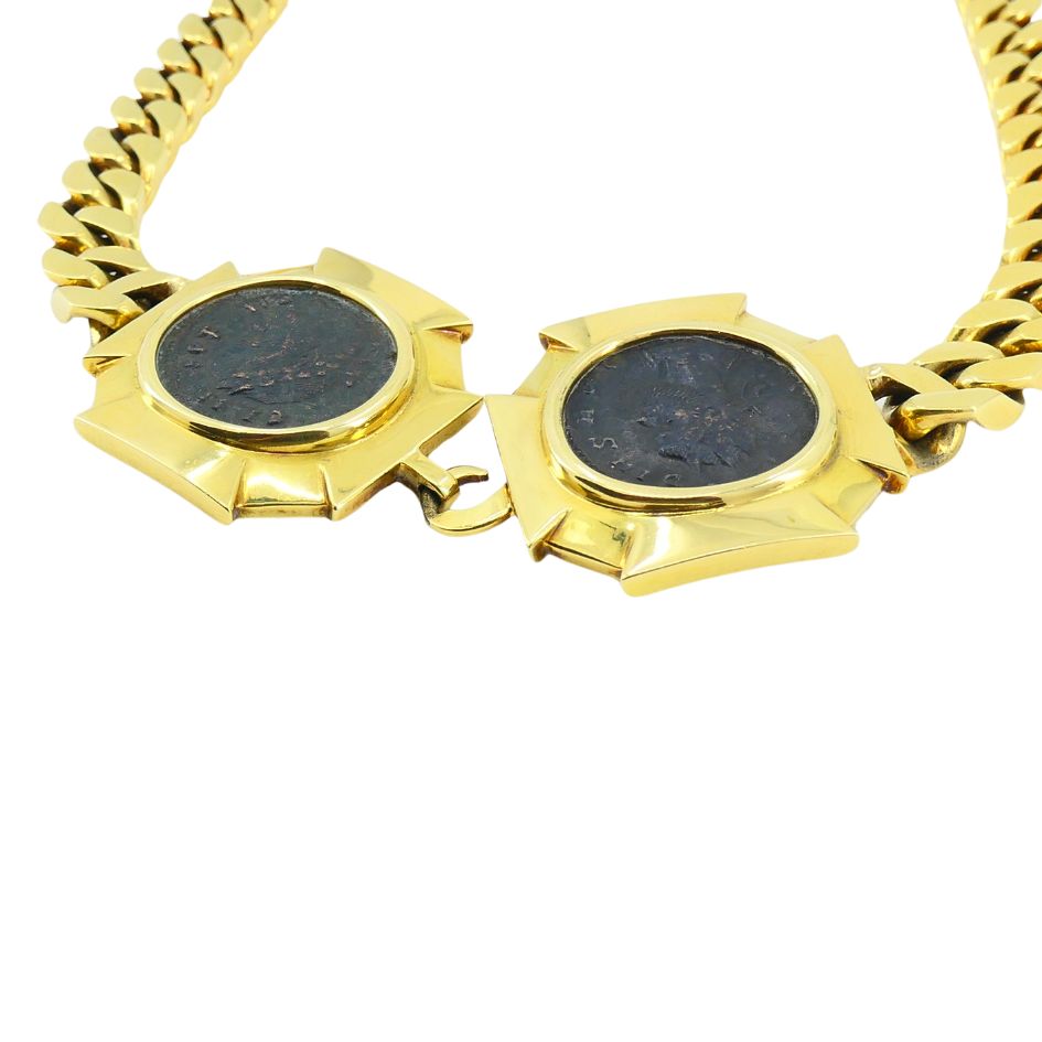 Vintage Bvlgari 18k Gold Monete Double Ancient Coin Necklace