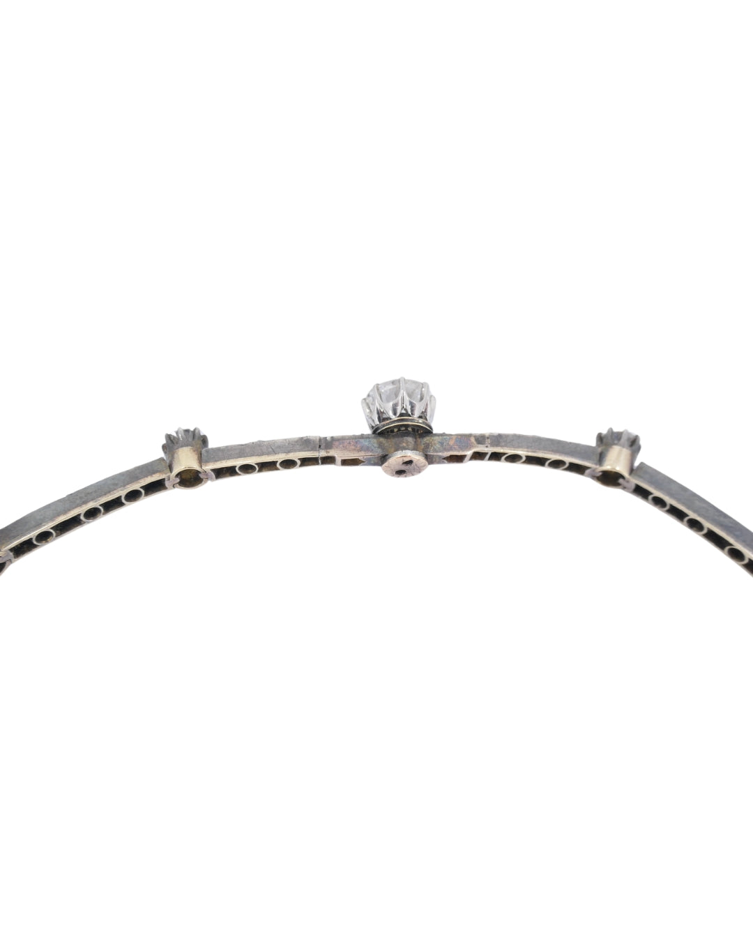 Antique 18k Gold Silver Diamond Choker Necklace French Jewelry