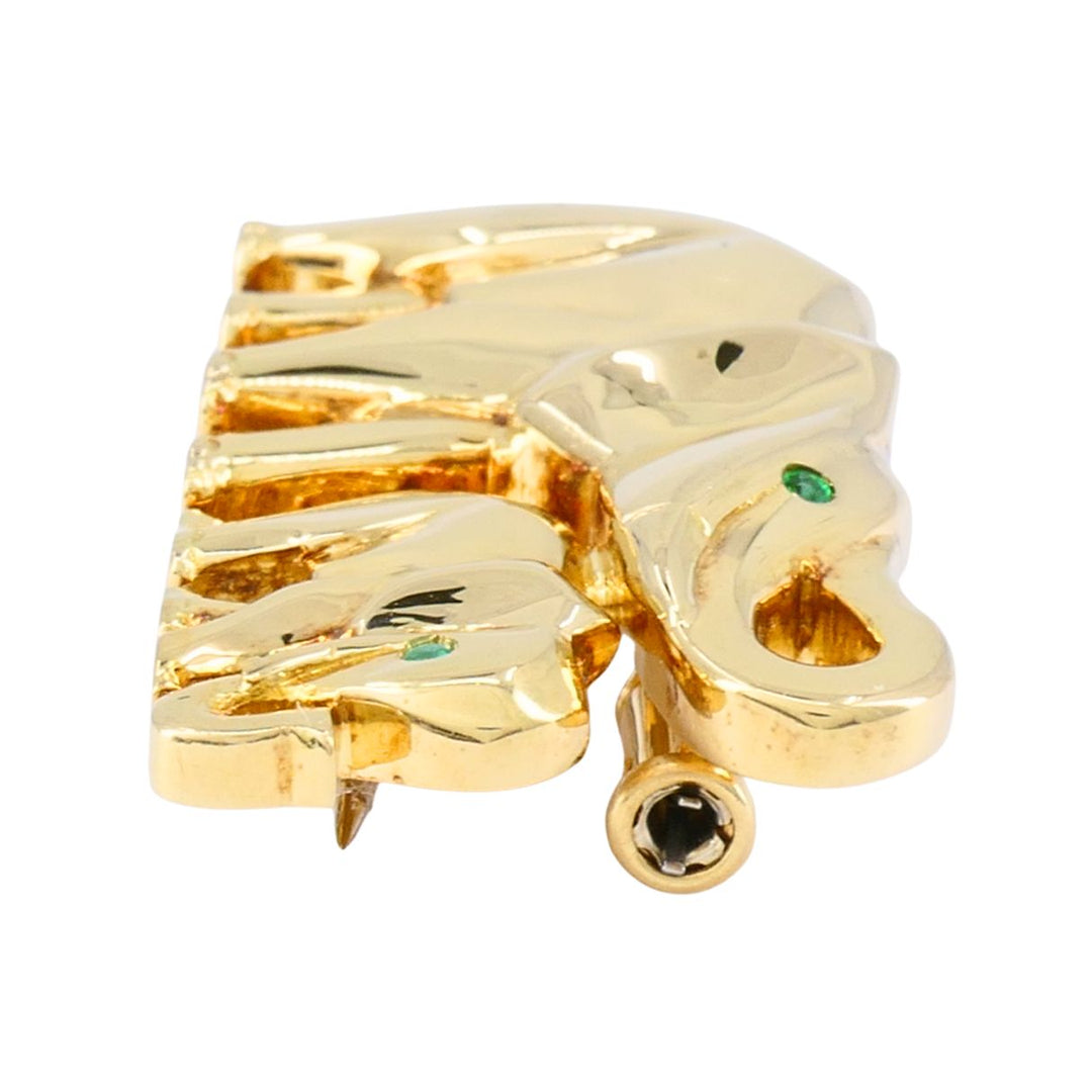 Vintage Cartier Ménagerie 18k Gold Emerald Mother and Baby Elephant Brooch