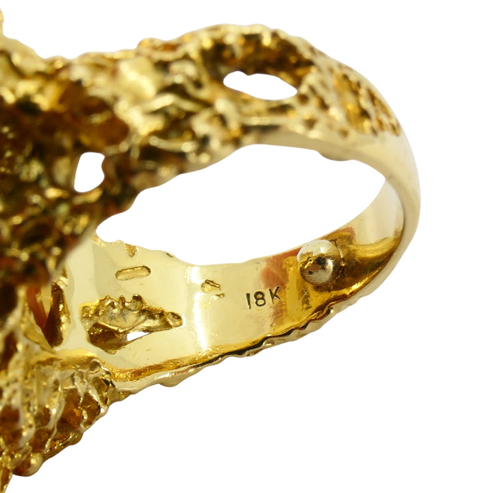 Vintage 18k Gold Citrine Diamond Ring Brutalist Design