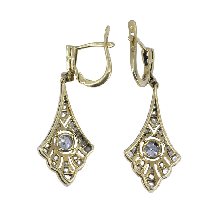 Antique 18k Gold Platinum Old Cut Diamond Drop Earrings