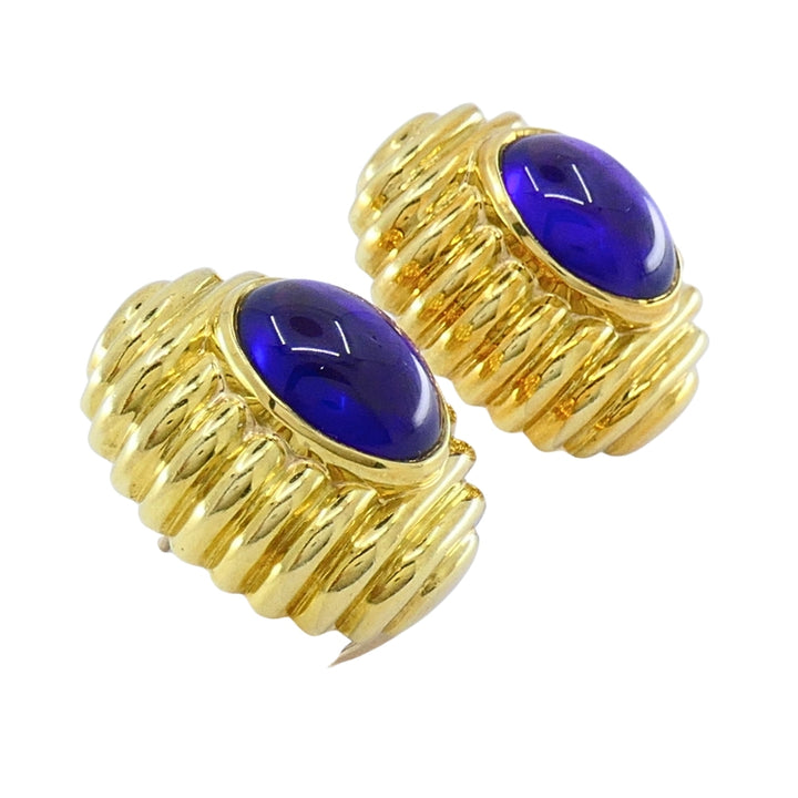 Vintage Tambetti 18k Gold Amethyst Cabochon Earrings