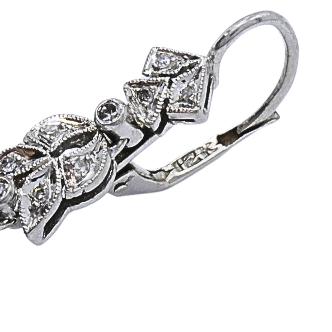 Art Deco-Style 12k White Gold Emerald Diamond Drop Earrings