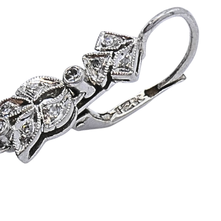Art Deco-Style 12k White Gold Emerald Diamond Drop Earrings