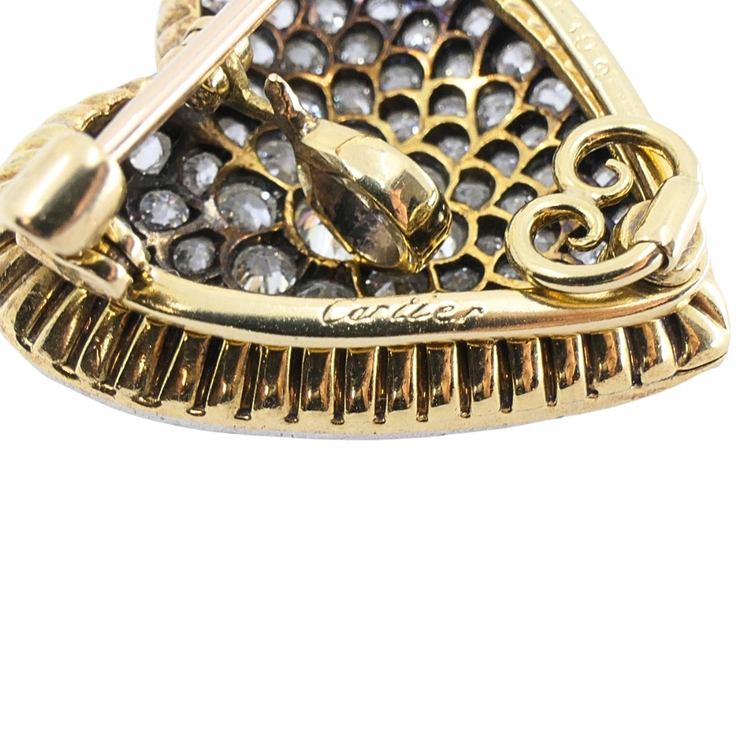 Cartier 18k Gold Platinum Pavé Diamond Heart Brooch-Pendant