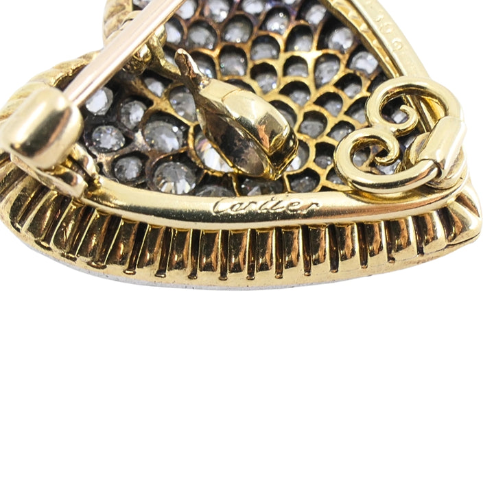 Cartier 18k Gold Platinum Pavé Diamond Heart Brooch-Pendant