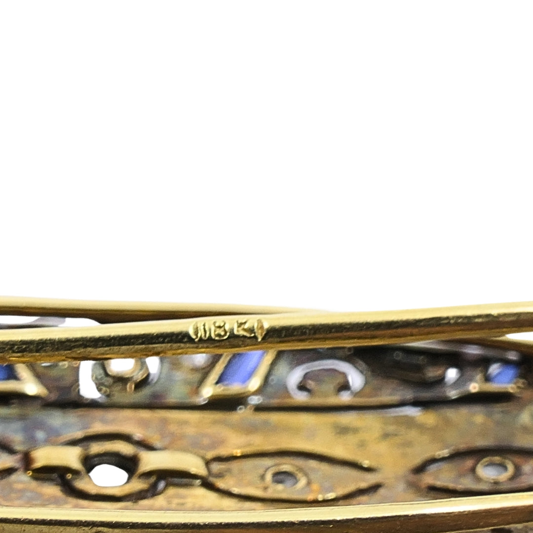 Art Deco 18k Gold Diamond Sapphire Navette Brooch