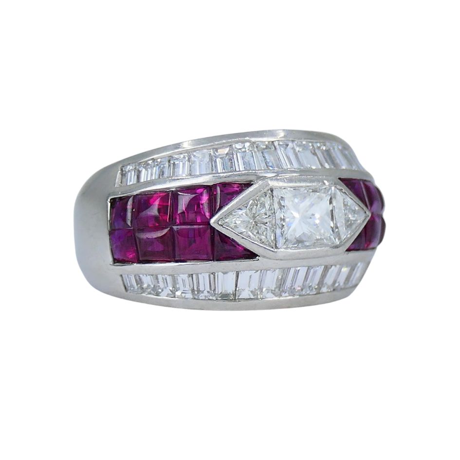 1960s Ruby Diamond Platinum Dome Ring 6.5