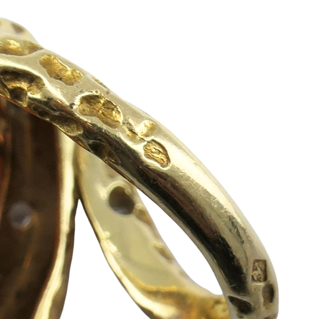 Vintage French 18k Gold Diamond Coral Cobra Snake Ring