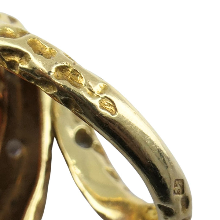 Vintage French 18k Gold Diamond Coral Cobra Snake Ring