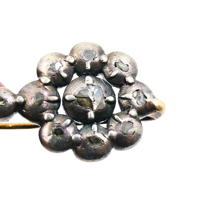 Georgian Silver Earrings 14k Gold Wires Rose Cut Diamonds