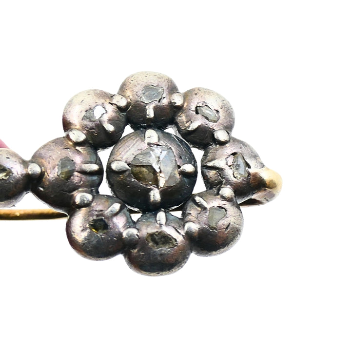 Georgian Silver Earrings 14k Gold Wires Rose Cut Diamonds