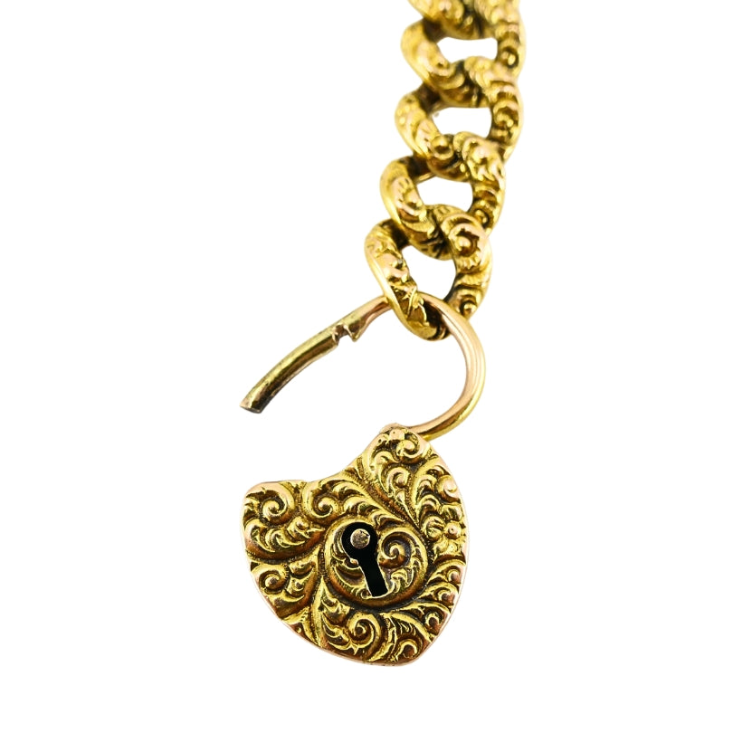 Vintage 14k Gold Heart Lock Link Bracelet