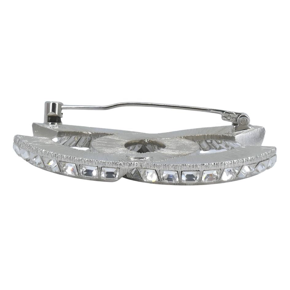 Chanel CC Logo Crystal Silver Pin Brooch