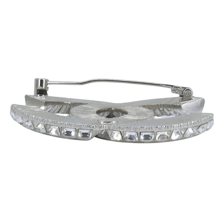 Chanel CC Logo Crystal Silver Pin Brooch