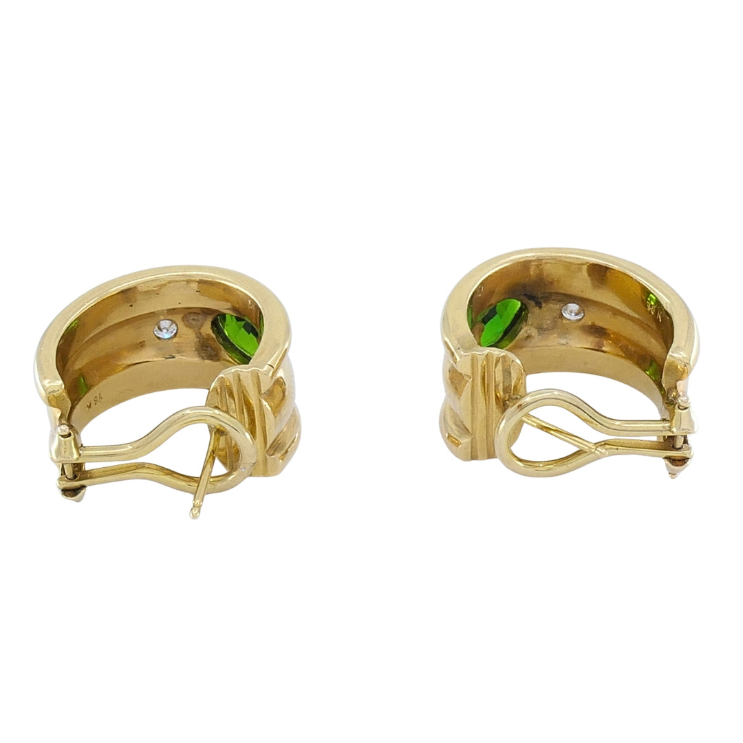 18k Yellow Gold Heart-Shaped Tourmaline Diamond Half-Hoop Earrings