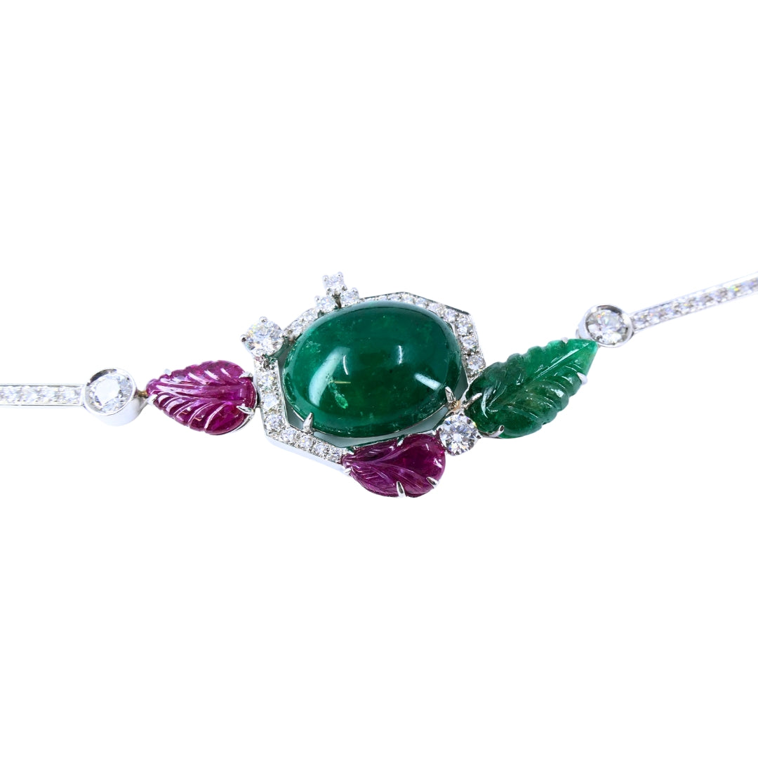 Sabbadini Tutti-Frutti Necklace 18k White Gold Carved Gemstones