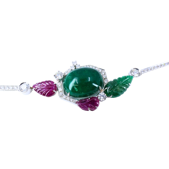 Sabbadini Tutti-Frutti Necklace 18k White Gold Carved Gemstones