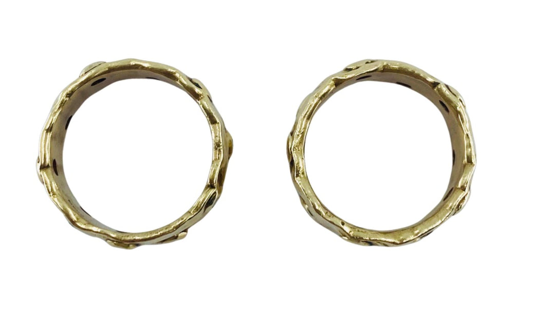 A Set of Two Hammered Gold Rings 14k Diamond