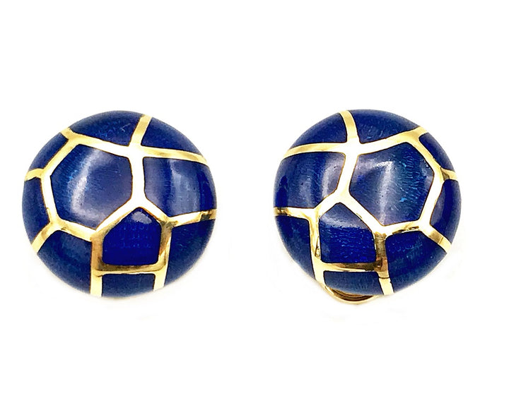 Angela Cummings Blue Enamel Yellow Gold Clip-On Earrings