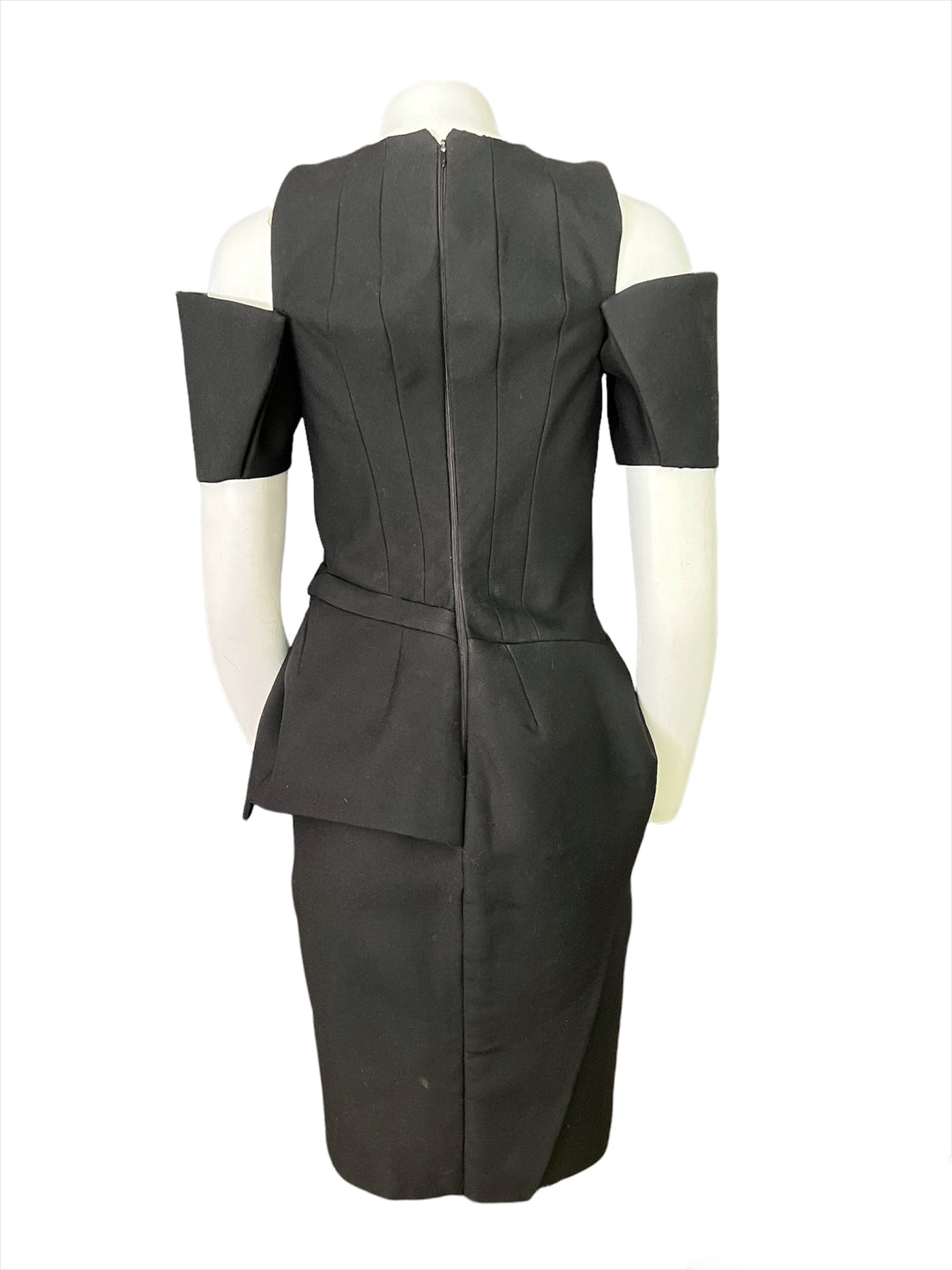 2008 Balenciaga by Nicolas Ghesqui�re Black Wool Structured Cocktail Dress, Size 44