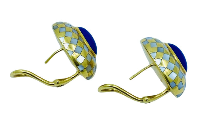 Angela Cummings Earrings Inlaid 18k Gold Lapis Pearl