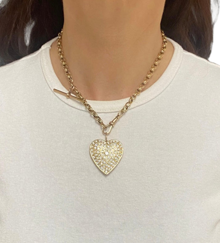 Antique Chain Necklace 9k Gold Diamond Heart 14K Gold Pendant