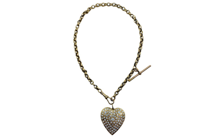 Antique Chain Necklace 9k Gold Diamond Heart 14K Gold Pendant