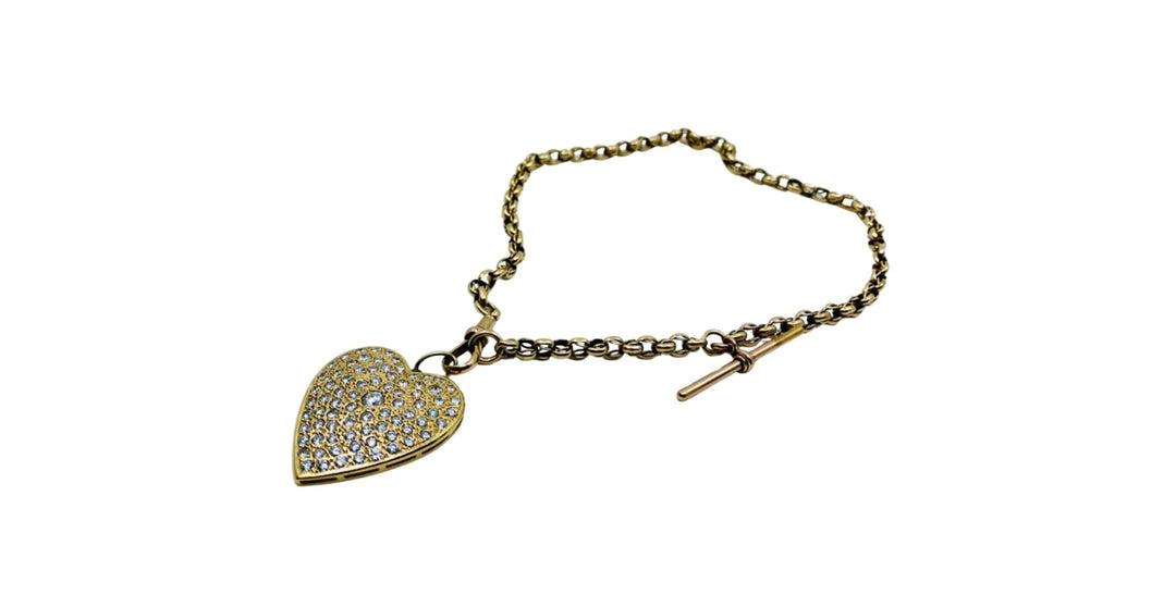 Antique Chain Necklace 9k Gold Diamond Heart 14K Gold Pendant