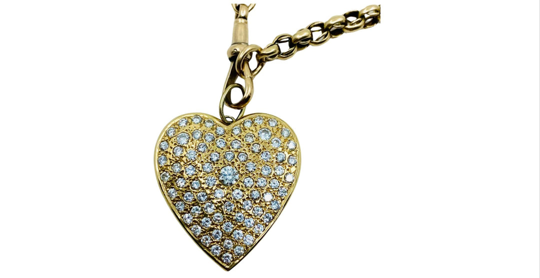 Antique Chain Necklace 9k Gold Diamond Heart 14K Gold Pendant