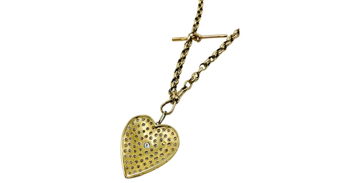 Antique Chain Necklace 9k Gold Diamond Heart 14K Gold Pendant