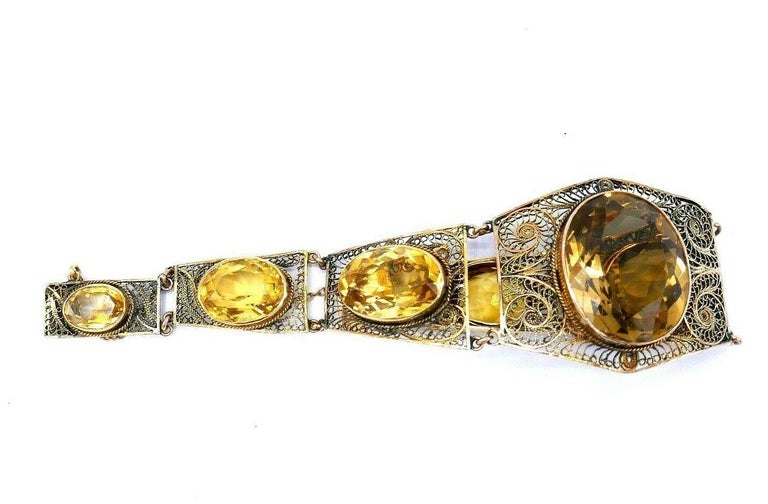 Antique Gold Citrine Filigree Bracelet