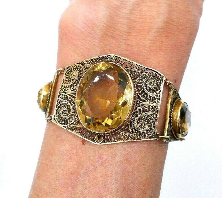 Antique Gold Citrine Filigree Bracelet