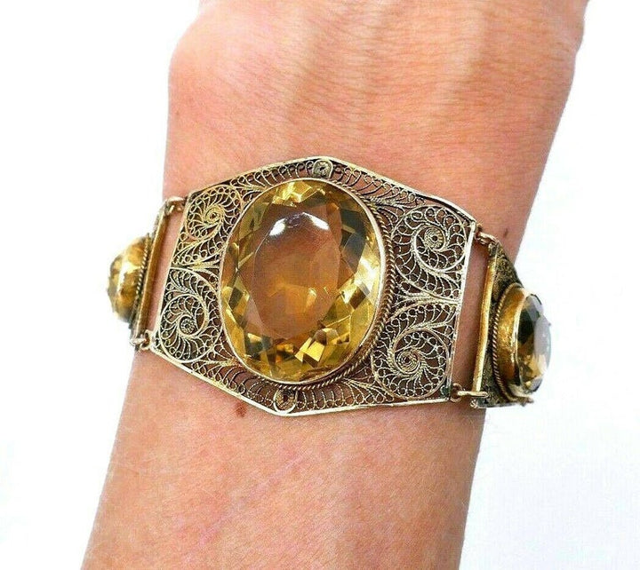 Antique Gold Citrine Filigree Bracelet