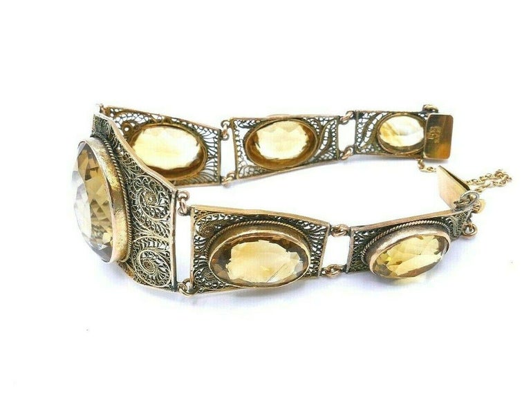 Antique Gold Citrine Filigree Bracelet