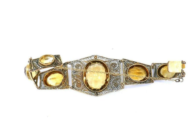 Antique Gold Citrine Filigree Bracelet