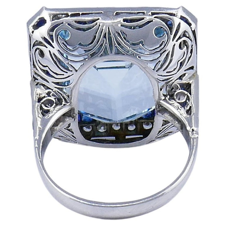 Art Deco Platinum Ring Aquamarine Sapphire Diamond Antique