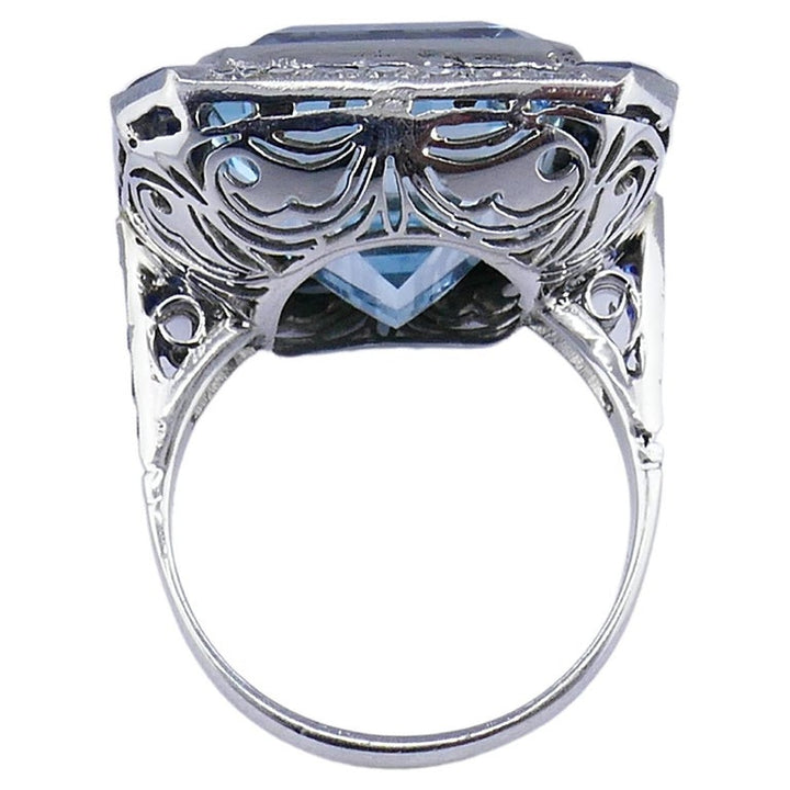 Art Deco Platinum Ring Aquamarine Sapphire Diamond Antique