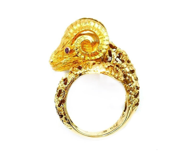 Ilias Lalaounis Filigree Yellow Gold Aries Astrological Ram Bypass Ring