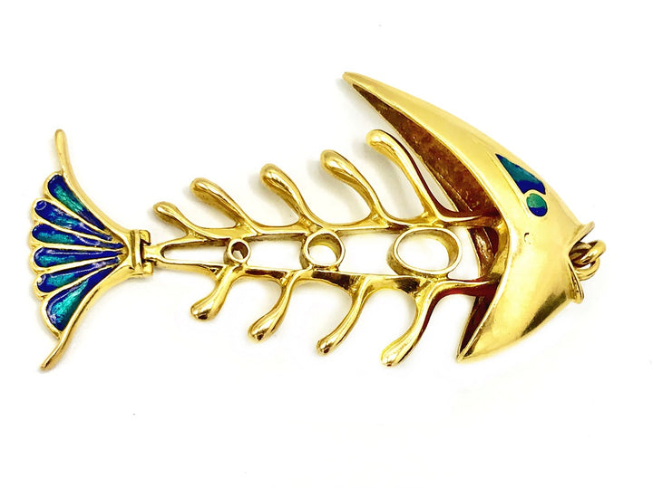 Artisan 18k Yellow Gold Enamel Fish Pendant with Chain Necklace