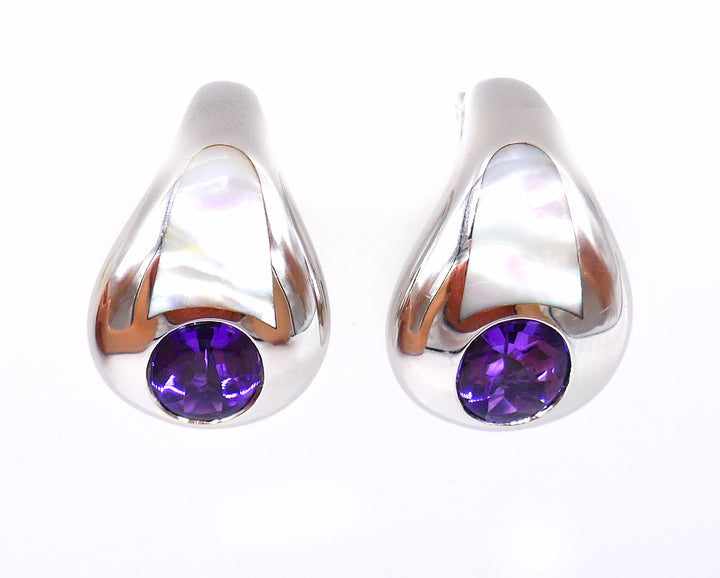 Mauboussin Vintage White Gold Amethyst Mother of Pearl Earrings