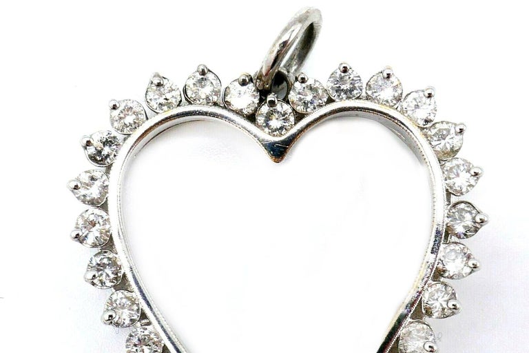 Vintage 14k White Gold Diamond Heart Pendant