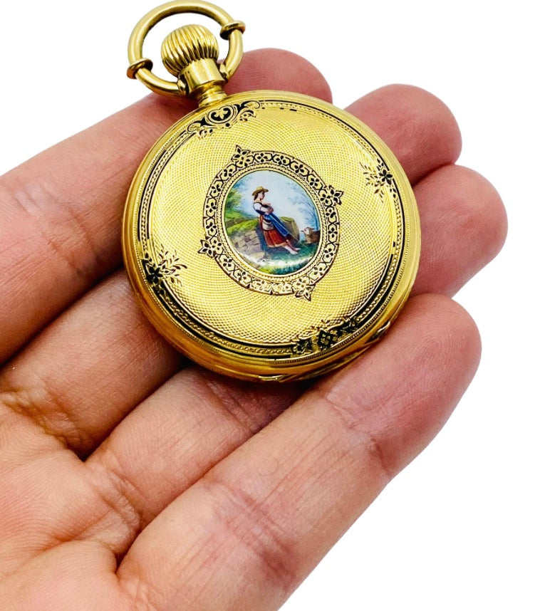 Breitling Laederich Antique Pocket Watch 18k Gold Enamel