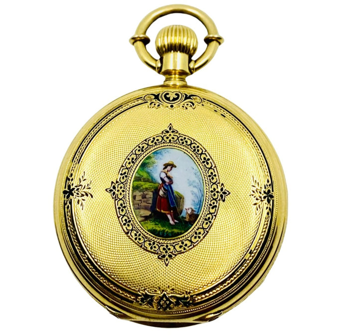 Breitling Laederich Antique Pocket Watch 18k Gold Enamel