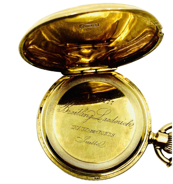 Breitling Laederich Antique Pocket Watch 18k Gold Enamel