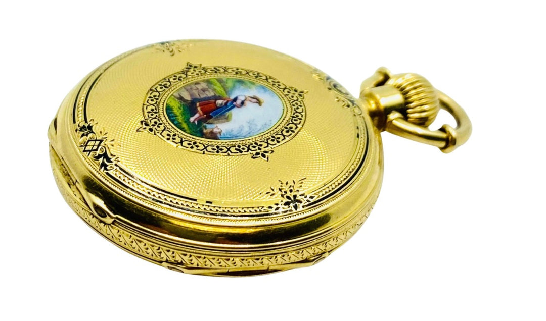 Breitling Laederich Antique Pocket Watch 18k Gold Enamel