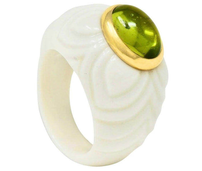 Bulgari Chandra Ring Porcelain Peridot Gold