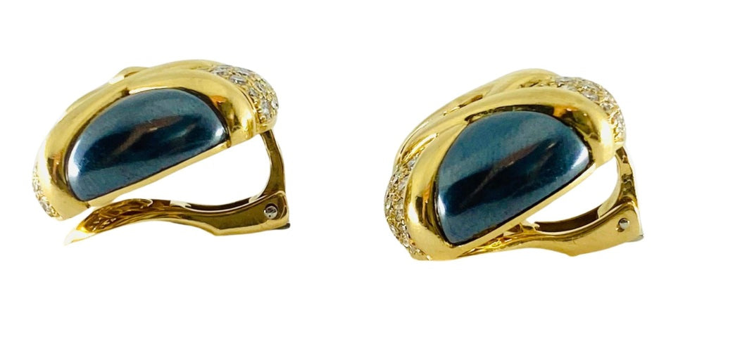 Bulgari Diamond Hematite 18K Gold Earrings